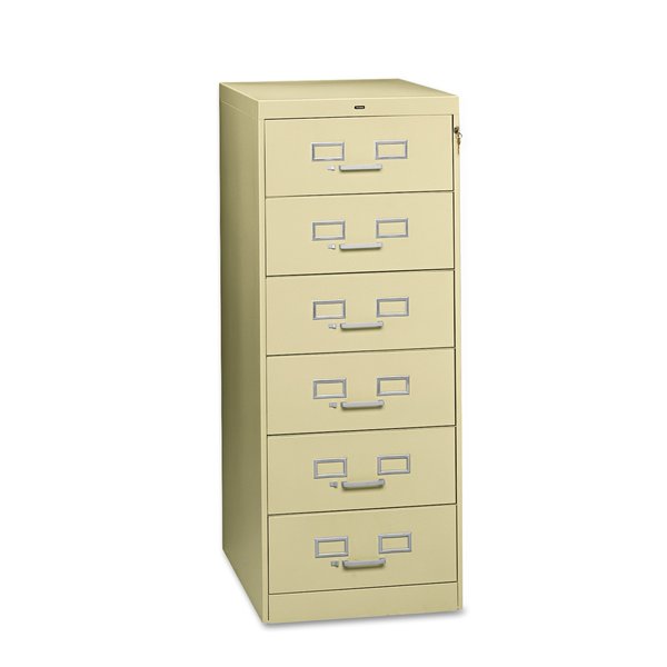 Tennsco Six-Drawer Multimedia/Card File Cabinet, Putty, 21.25 in. x 28.5 in. x 52 in. CF-669PY